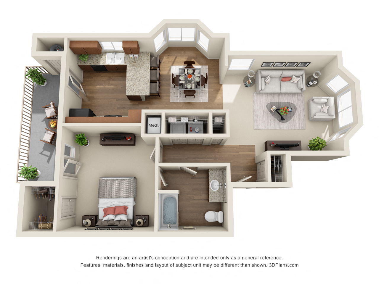 1 Bedroom 3D Floorplan